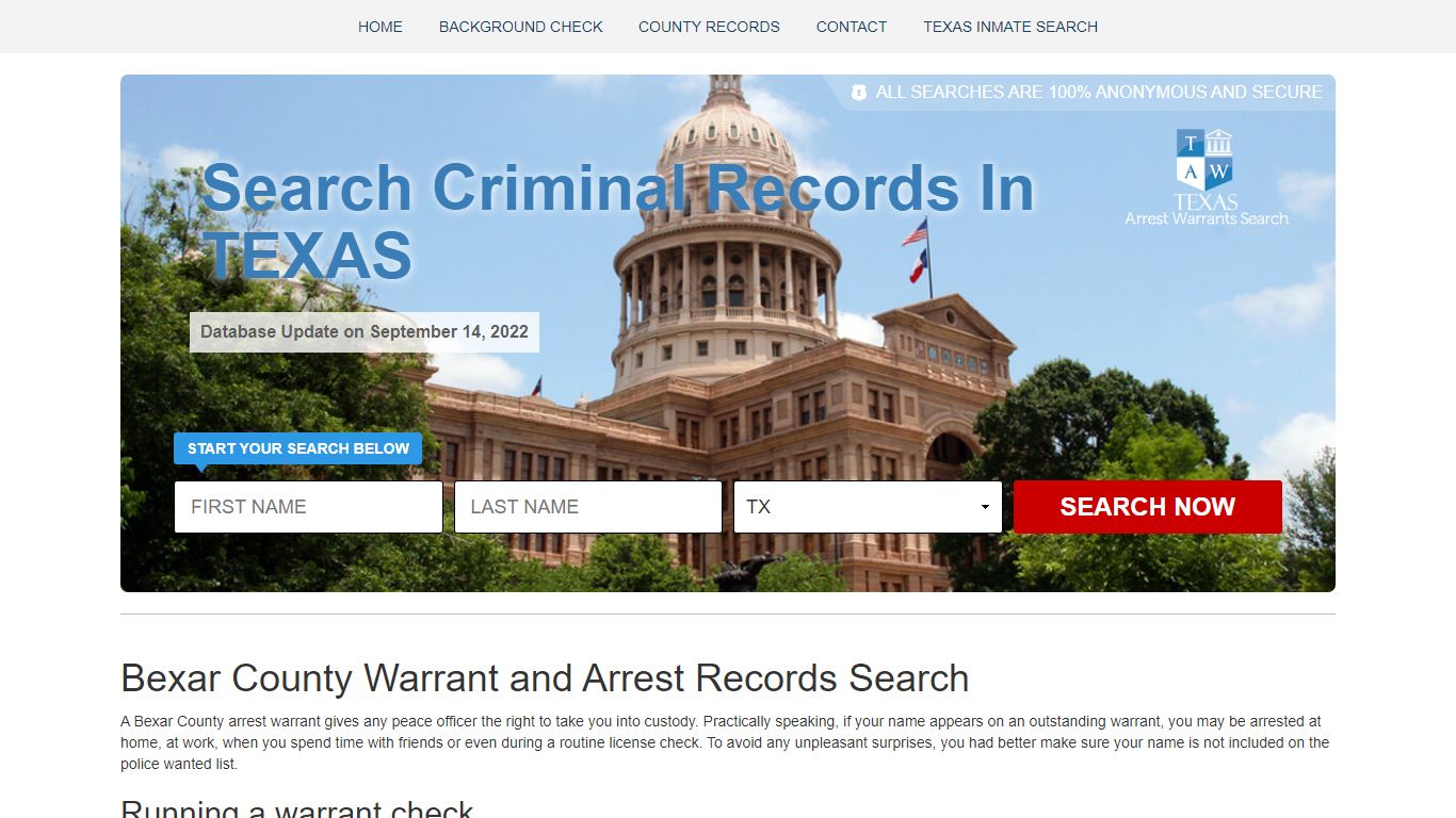 Bexar County Warrant and Arrest Records Search